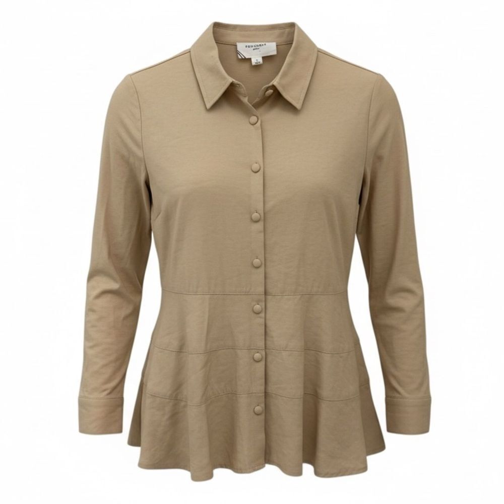 Pomander Place Tuckernuck Ashlen Tiered Ruffled Button Up Blouse Tan Size Small